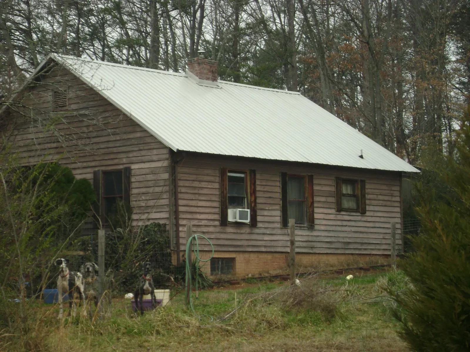 White metal roof on an old wood sided farmhouse, from a Metal Roof Installation job in Stout